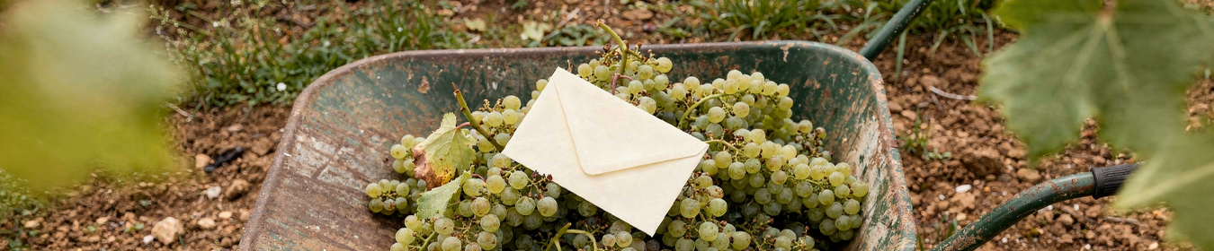 Umschlag in Trauben im Weinberg – Weingutschein für Winzerweine