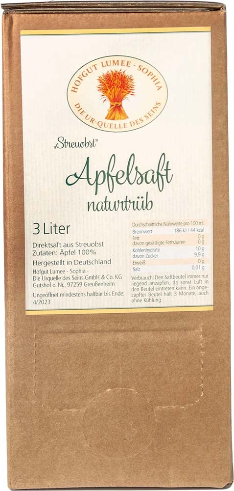 Apfelsaft naturtrüb BiB BIO 3,0 L reflection
