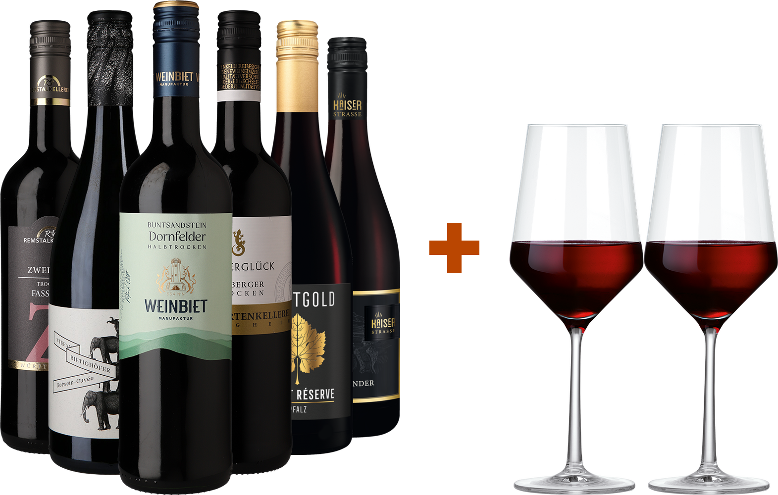 Rotwein Vielfalt mit Gläsern