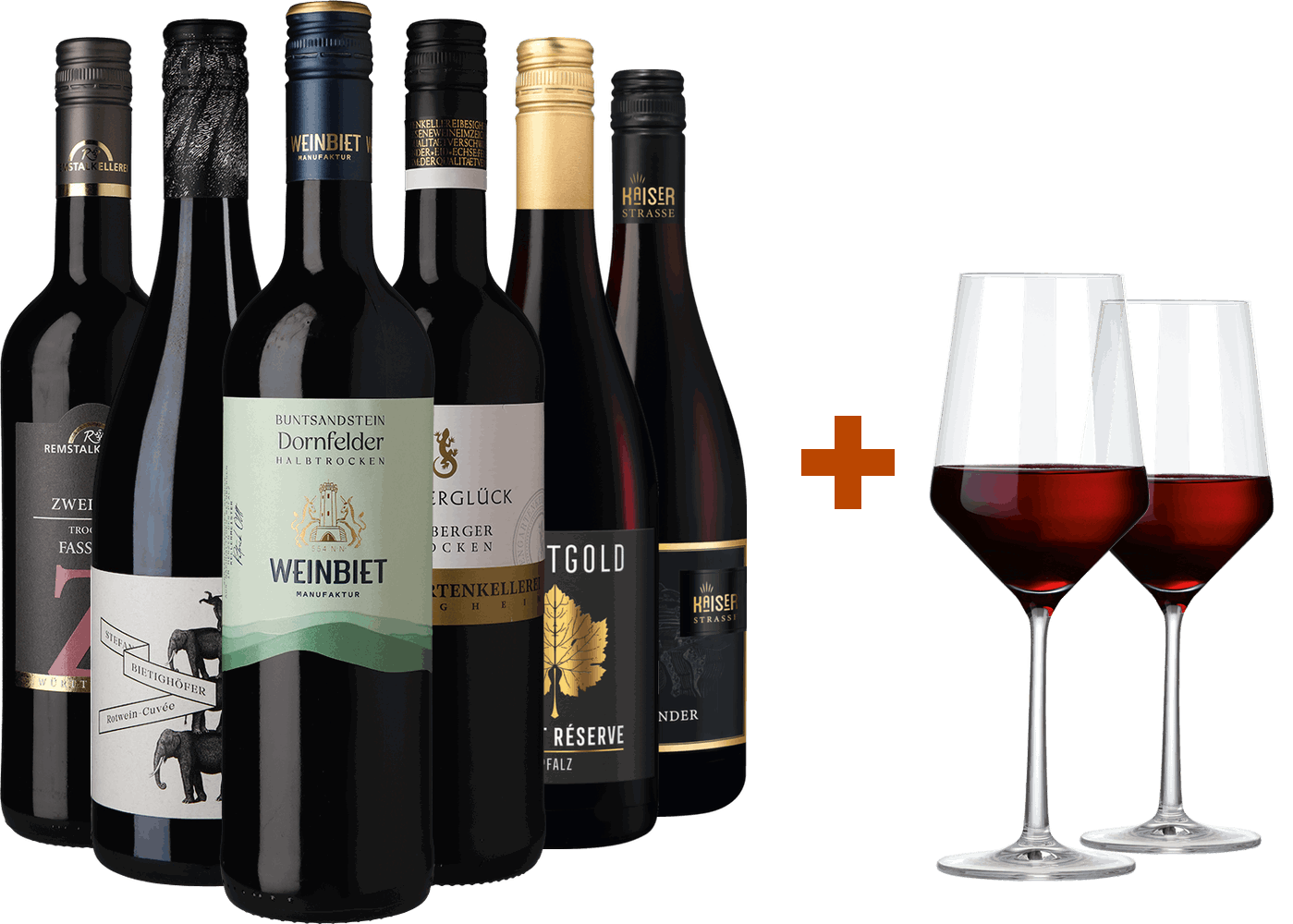 Rotwein Vielfalt mit Gläsern
