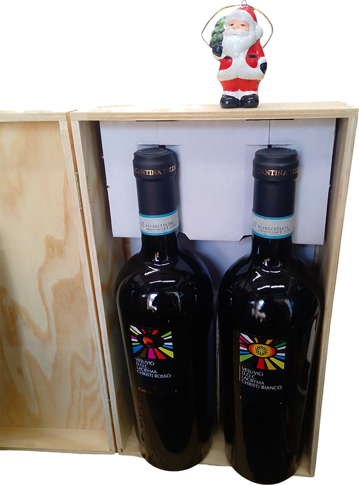 Cassetta in Legno con 2 Bottiglie Vesuvio DOC Lacryma Christi Rosso - Vesuvio Doc Lacryma Christi Bianco