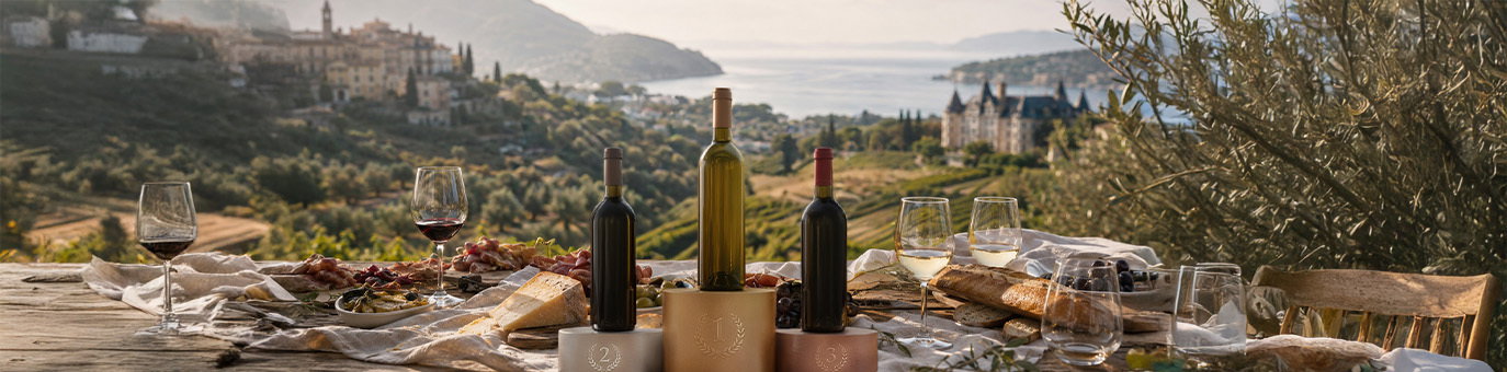 Internationale Bestseller-Weine bei mediterraner Weinverkostung mit Rot- und Weißwein