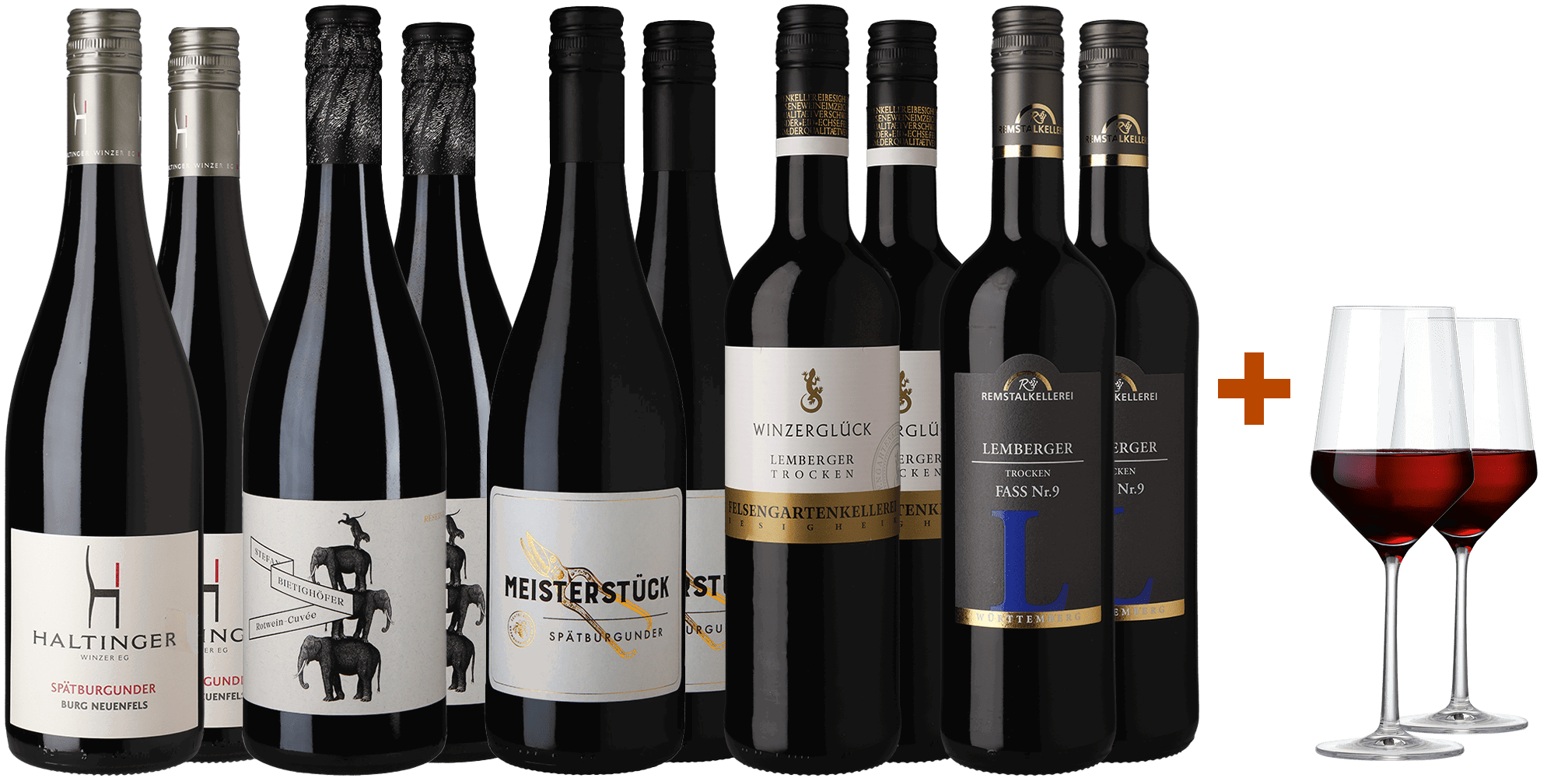 Rotwein-Paket mit Gläsern