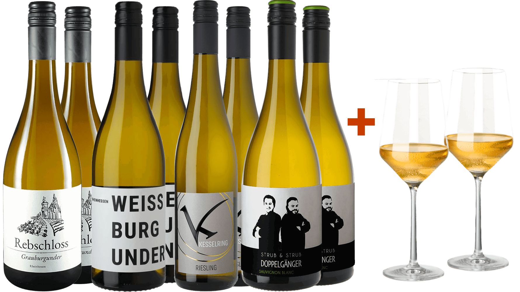 Weißwein-Genusspaket mit 2 Gläsern