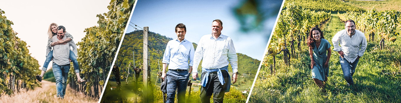 Community-Mitglieder genießen das Leben in den Weinbergen