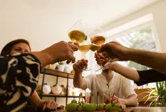 chatting and drinking wine