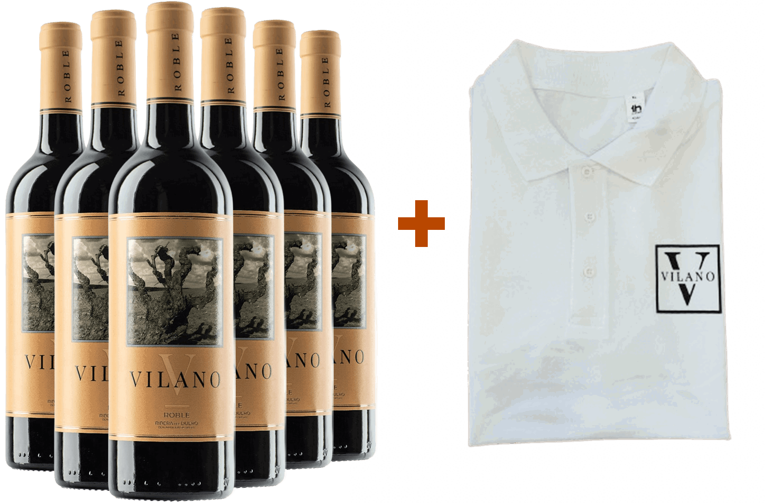 Vilano Roble Ribera del Duero DO-Paket + Weißes Poloshirt